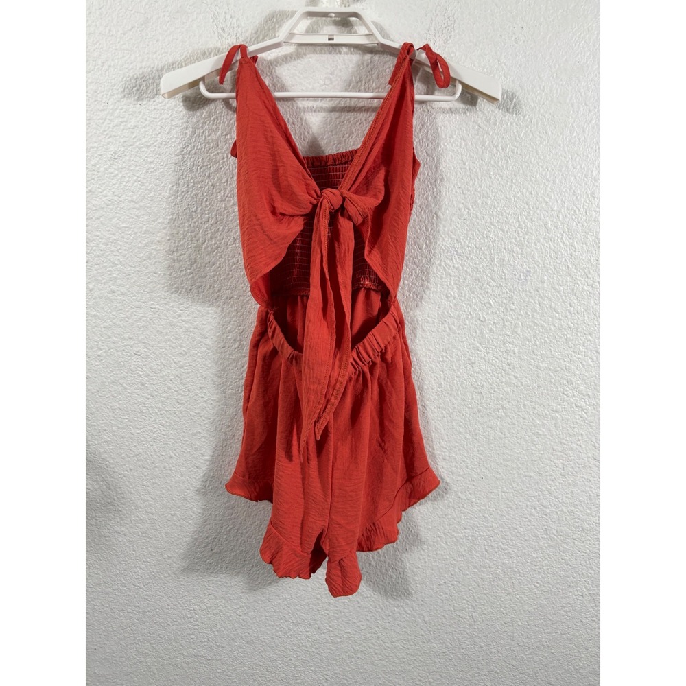 SHEIN Women Orange Cutout Tie Front Smocked Ruffle Romper Size‎ XS